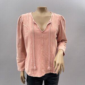 Maeve Anthropologie Jeanne Puff-Sleeve Tasseled Pullover Sweatshirt Women M